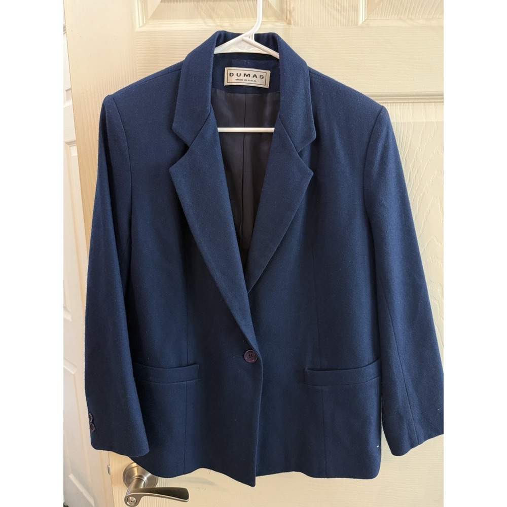 Dumas Wool Blazer Jacket Blue 100% Pure Wool Vintage Women Size‎ 12 Professional